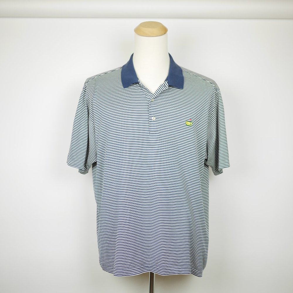 AUGUSTA NATIONAL MASTERS Men's XL Blue white striped polo shirt Golf Tournament